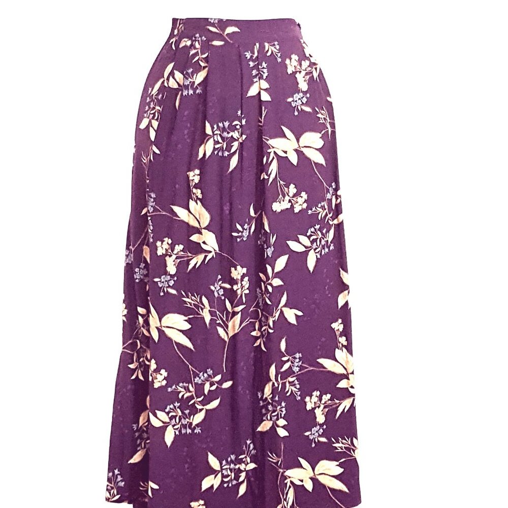 Sag Harbor Vintage 90s Skirt Top Dress Small Purple Floral Elastic Midi Rayon - Picture 5 of 9